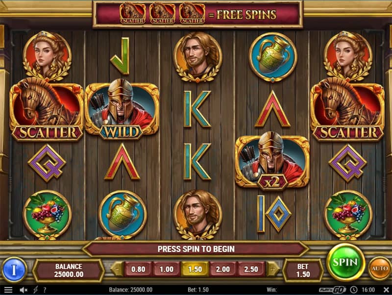 Gates of Troy Slot by Play'n GO: Base game Grid