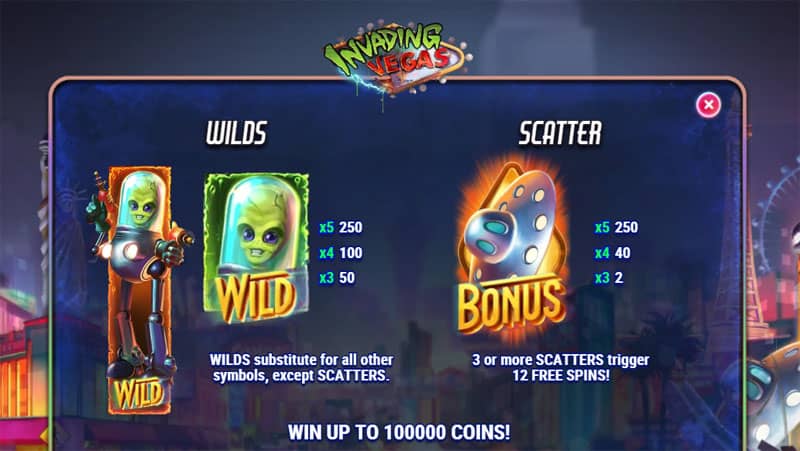 Invading Vegas Slot - Wilds and Scatters